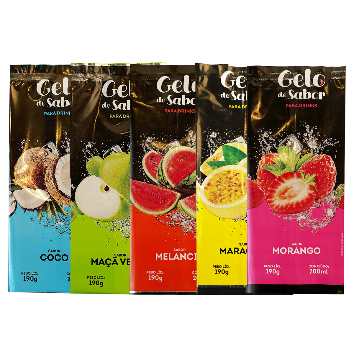 Kit de Embalagens para Gelo Saborizado -1250 Unidades - Vários Sabores