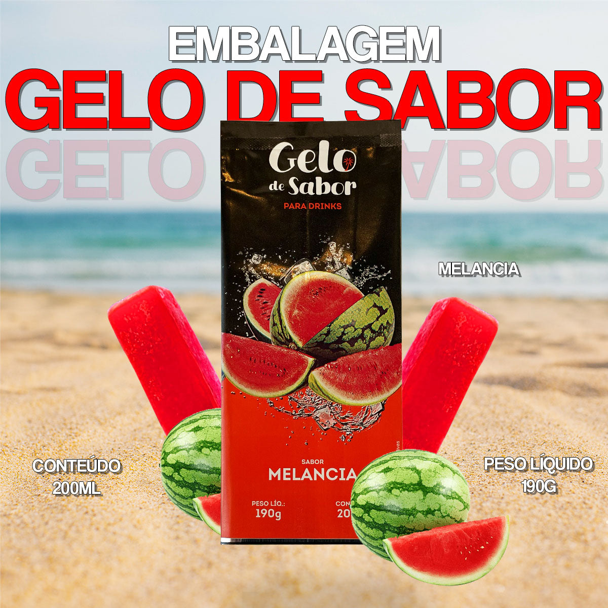 Embalagem para Gelo de Saborizado - Sabor Melancia