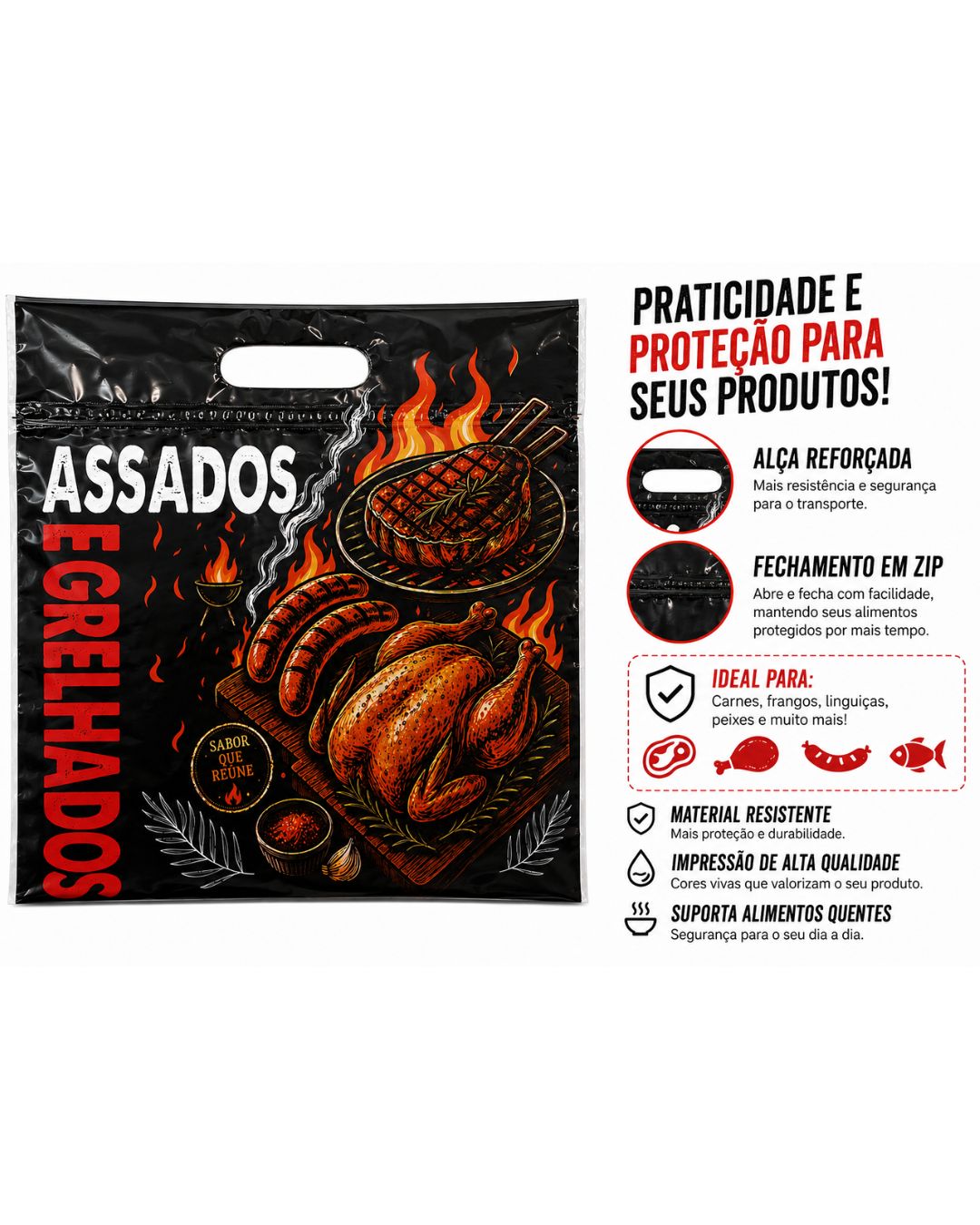 Embalagem Térmica Para Assados E Grelhados Fecho Zip - Até 3 Kgs