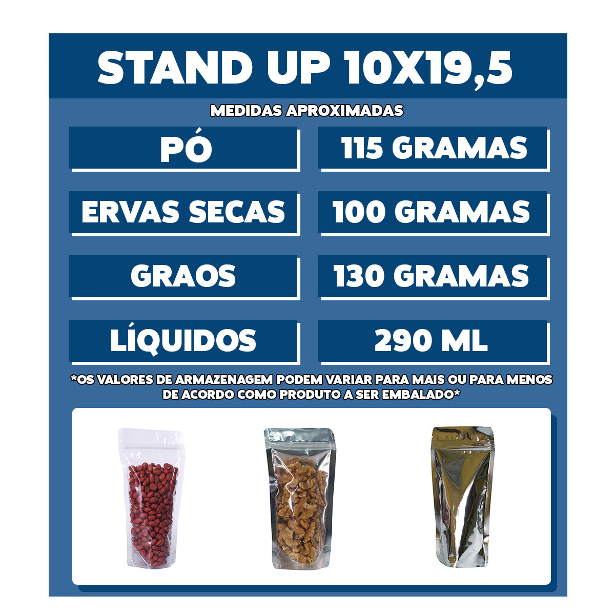 Saco Stand Up Pouch Metalizado 10x19,5 cm