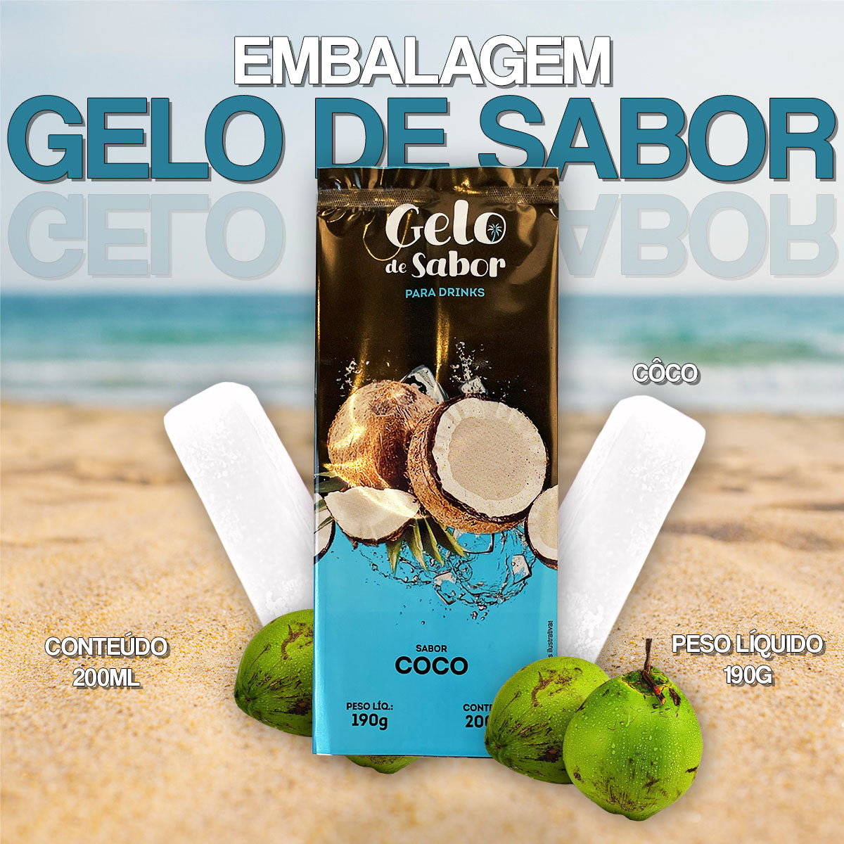 Embalagem para Gelo de Saborizado - Sabor Côco Verde