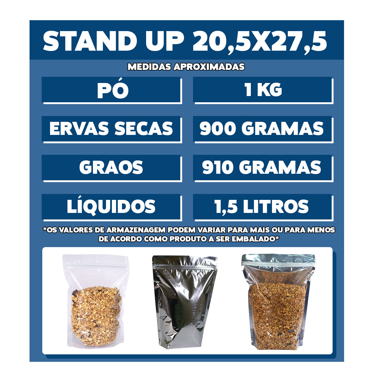 Saco Stand Up Pouch Metalizado 20,5x27,5 cm