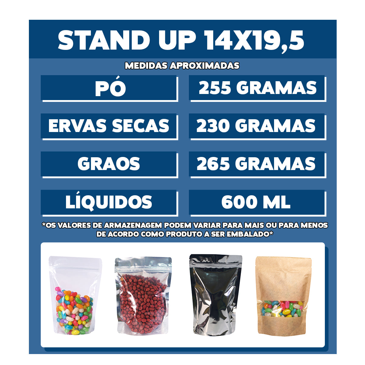 Saco Stand Up Pouch Transparente 14x19,5 cm
