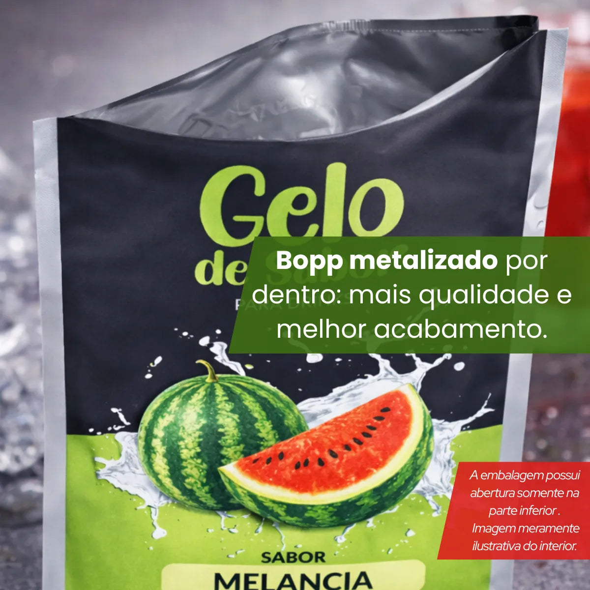 Embalagem para Gelo de Saborizado - Sabor Melancia