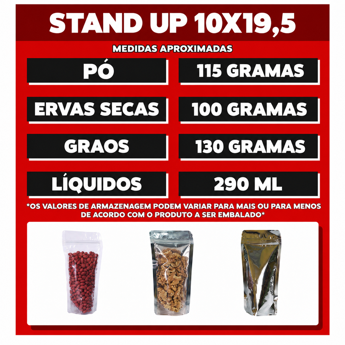 Saco Stand Up Pouch Metalizado  10x19,5 cm