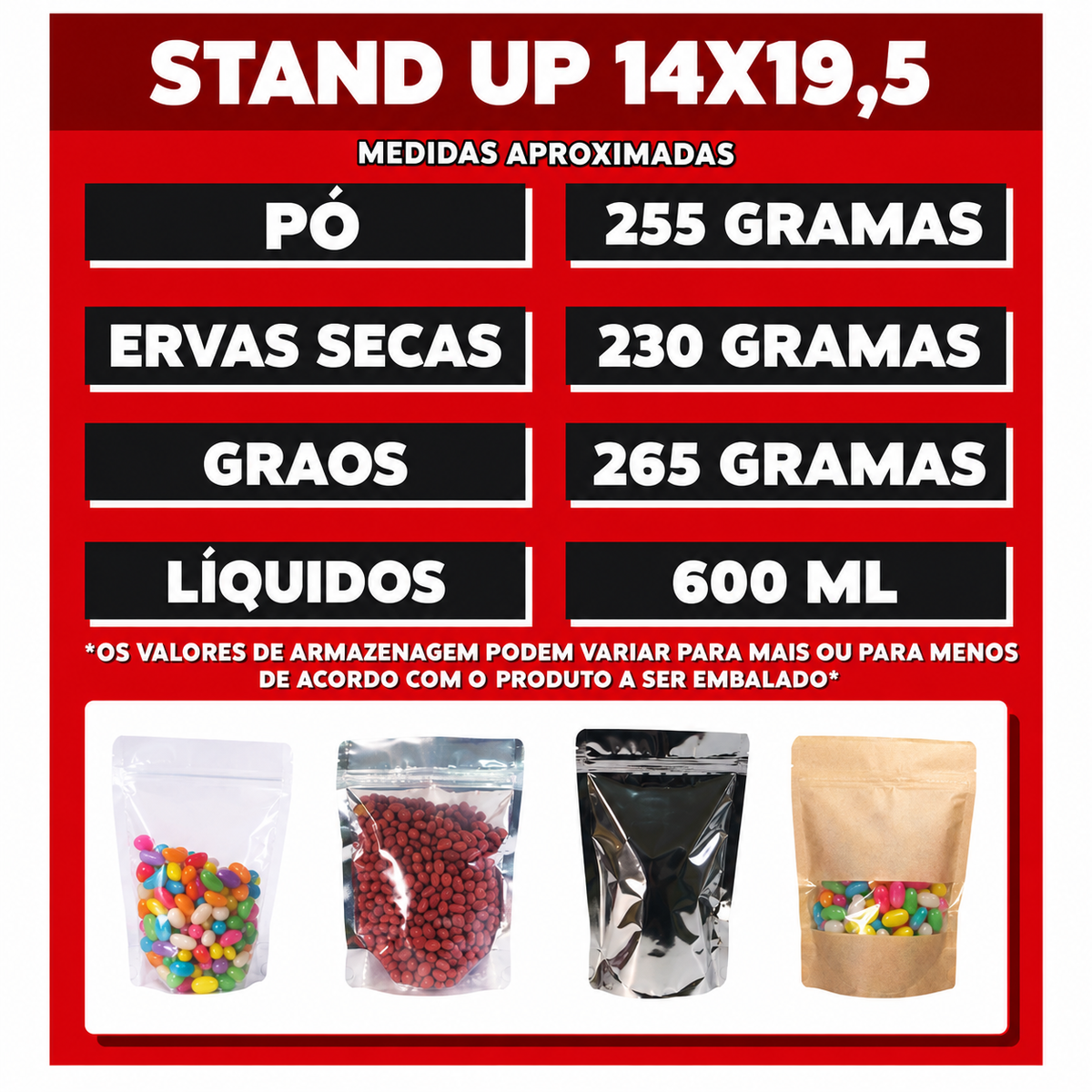 Saco Stand Up Pouch Transparente 14x19,5 cm