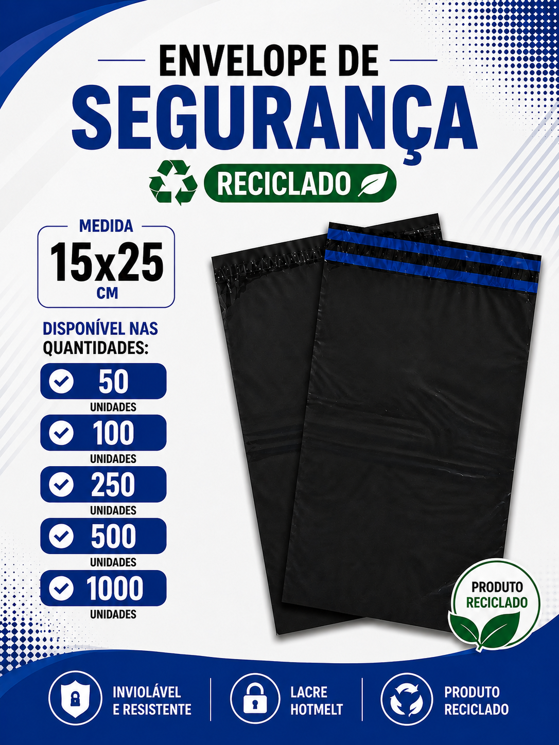 Envelope de Segurança Reciclado - 15x25 cm