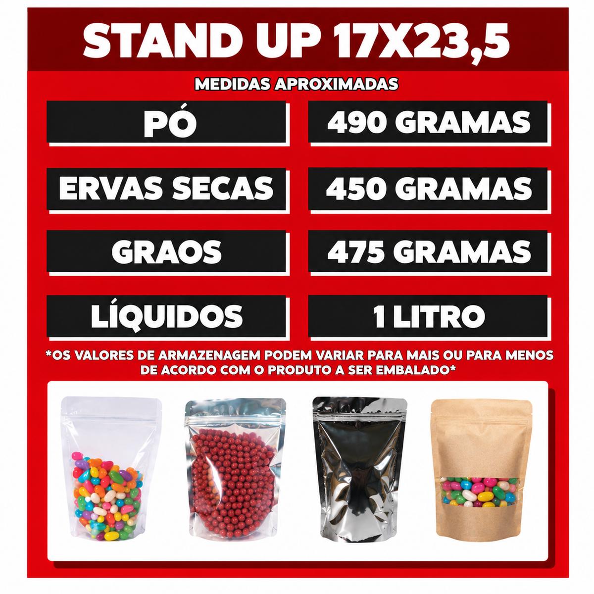 Saco Stand Up Pouch Metalizado com Frente Transparente - 17x23,5 cm
