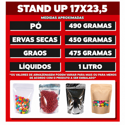 Saco Stand Up Pouch Metalizado com Frente Transparente - 17x23,5 cm