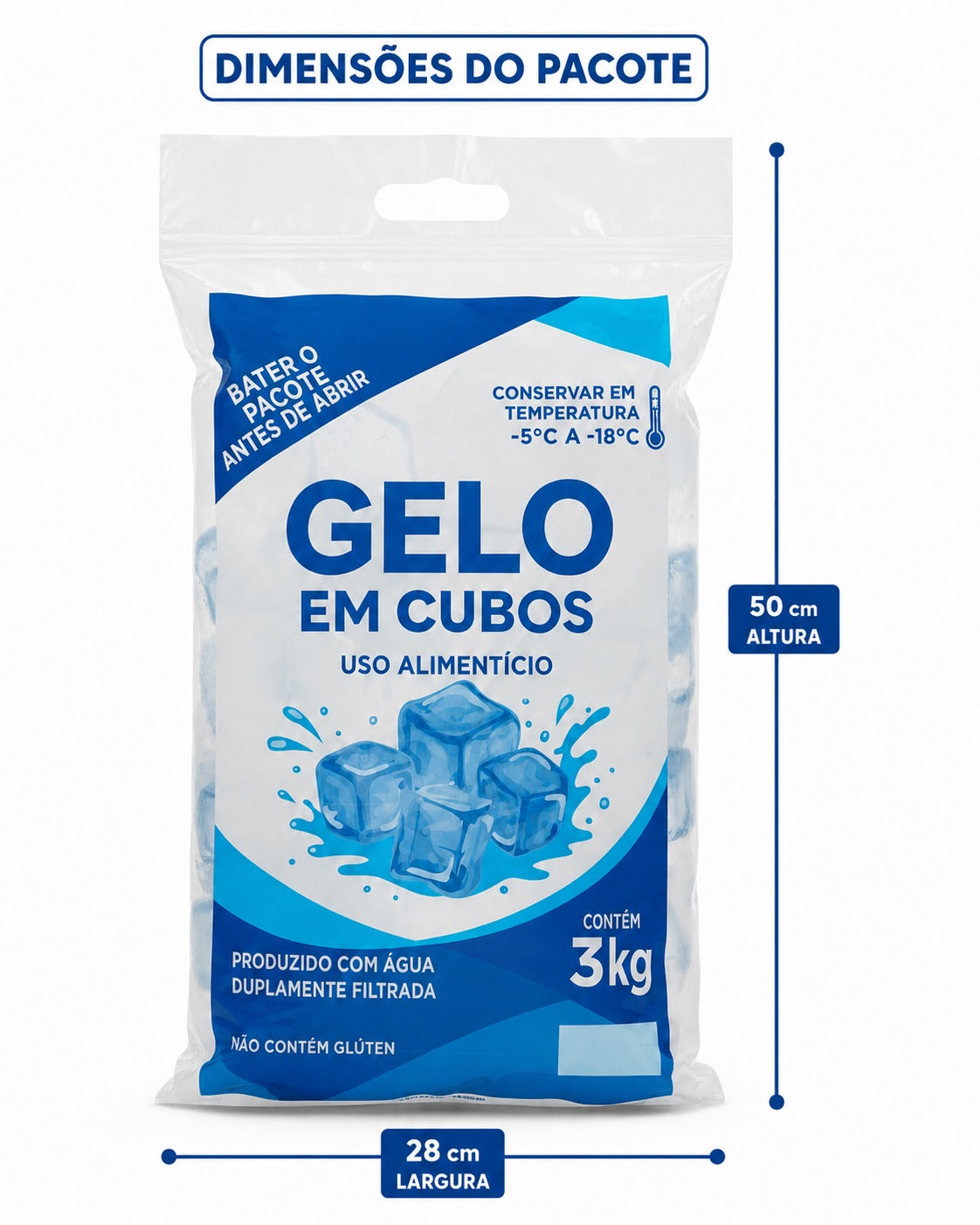 Embalagem Para Gelo Em Cubos - 3 KGS