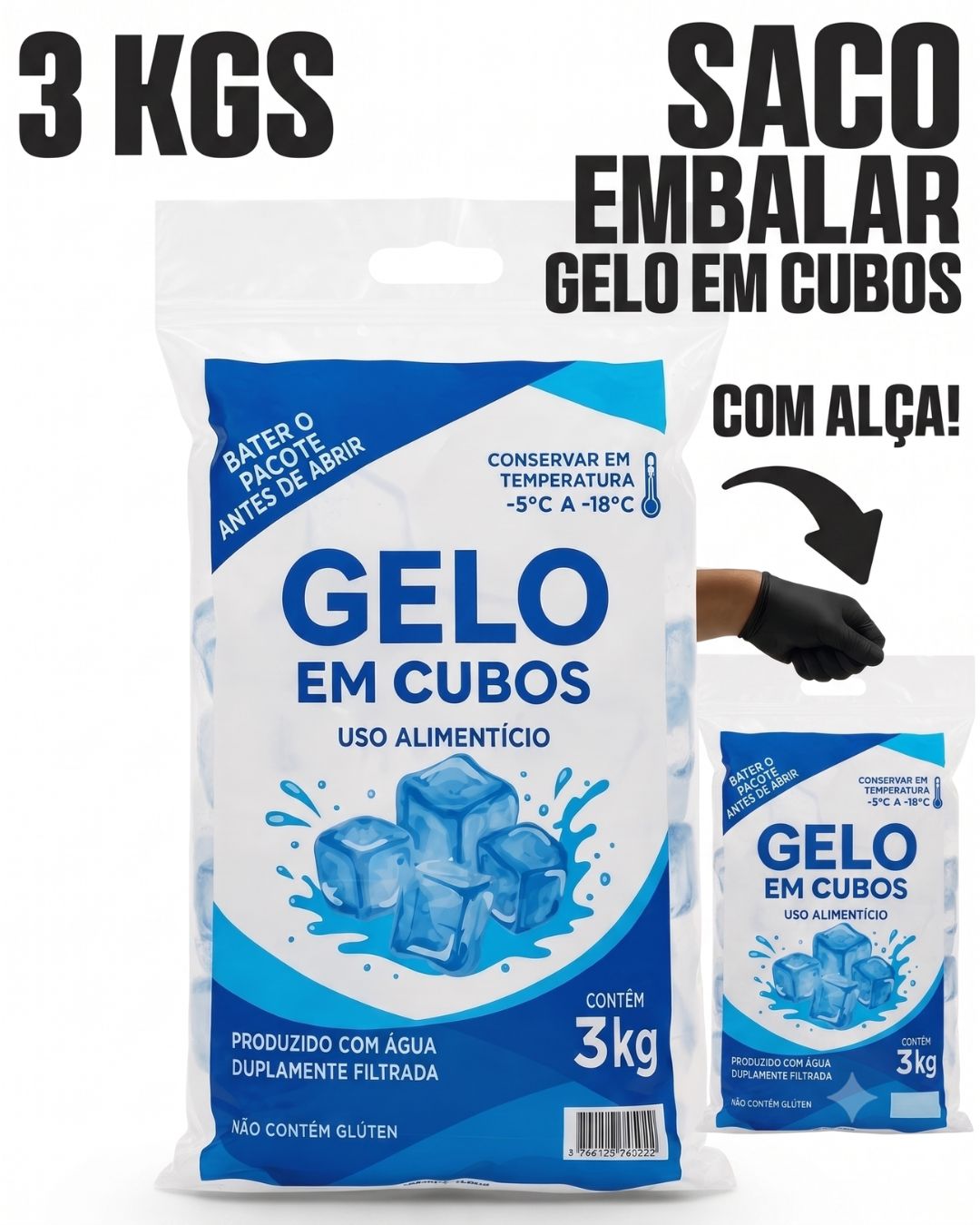 Embalagem Para Gelo Em Cubos - 3 KGS