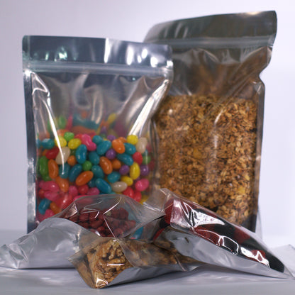 Saco Stand Up Pouch Metalizado com Frente Transparente  10x15 cm