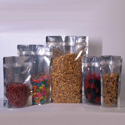 Saco Stand Up Pouch Metalizado com Frente Transparente  10x15 cm