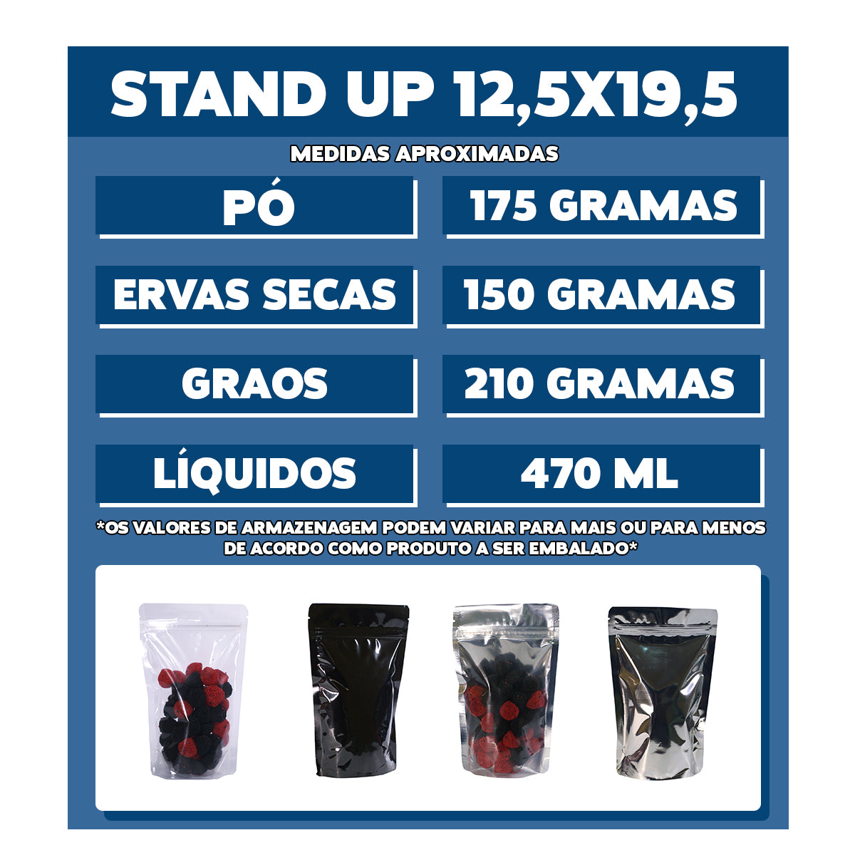 Saco Stand Up Pouch Metalizado  12,5x19,5 cm