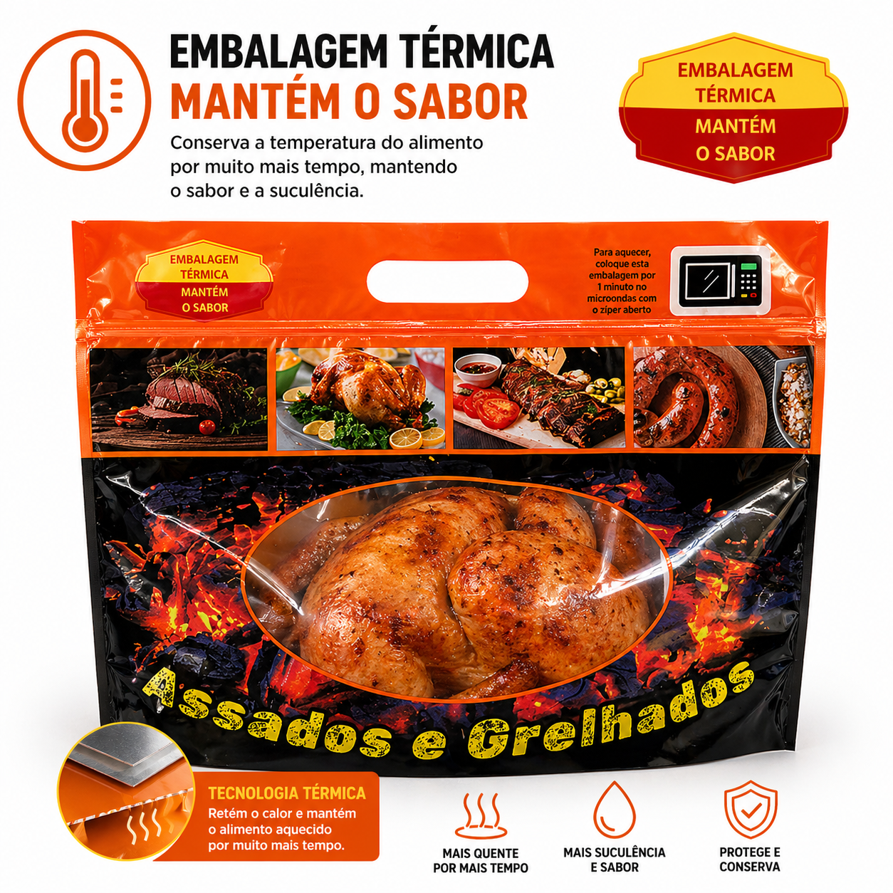 Embalagem Térmica Para Assados E Grelhados Fecho Zip - Até 3 Kgs