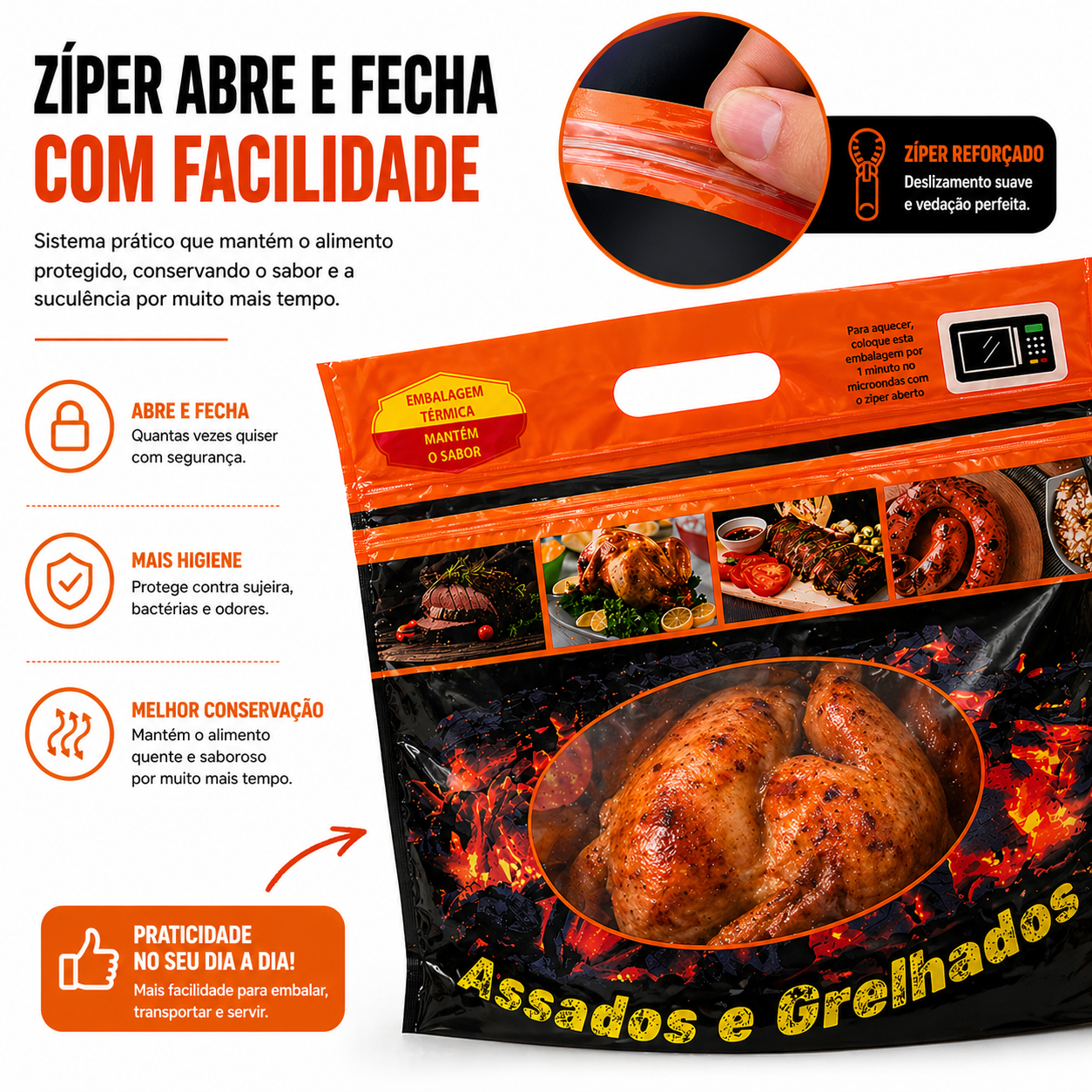 Embalagem Térmica Para Assados E Grelhados Fecho Zip - Até 3 Kgs