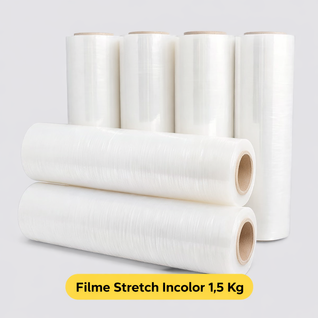 Filme Stretch Transparente 500mm x 25 Micras com 120 Metros para Paletização