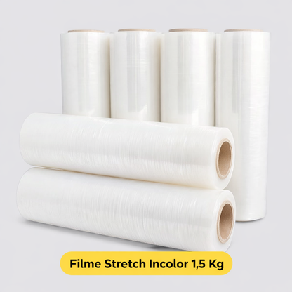 Filme Stretch Transparente 500mm x 25 Micras com 120 Metros para Paletização
