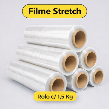 Filme Stretch Transparente 500mm x 25 Micras com 120 Metros para Paletização
