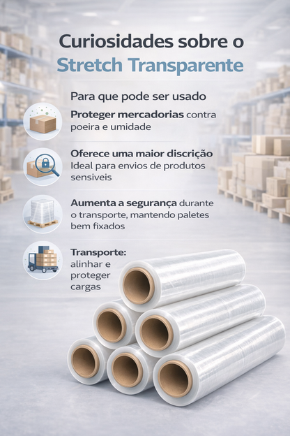 Filme Stretch Transparente 500mm x 25 Micras com 120 Metros para Paletização