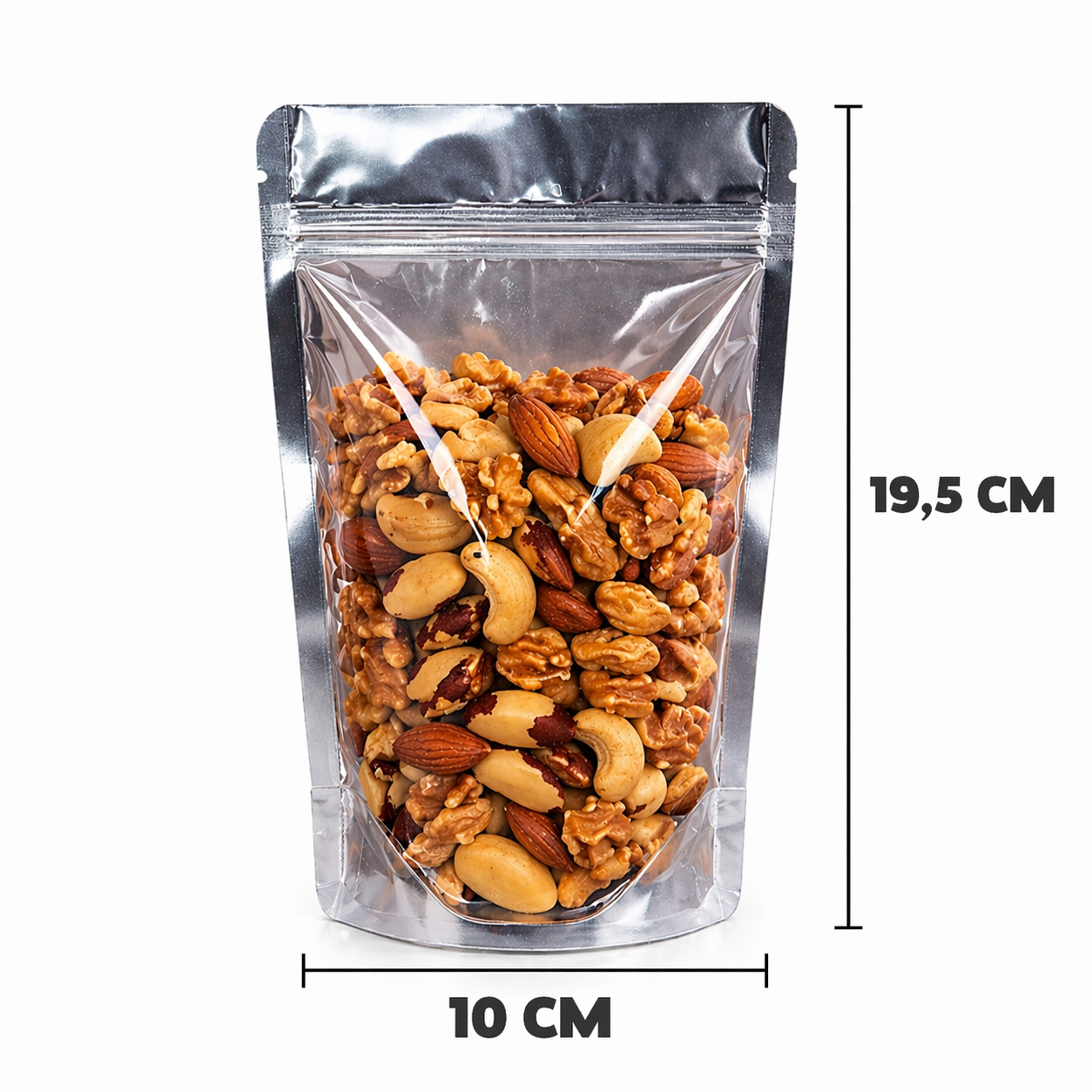 Saco Stand Up Pouch Metalizado com Frente Transparente  10x19,5 cm