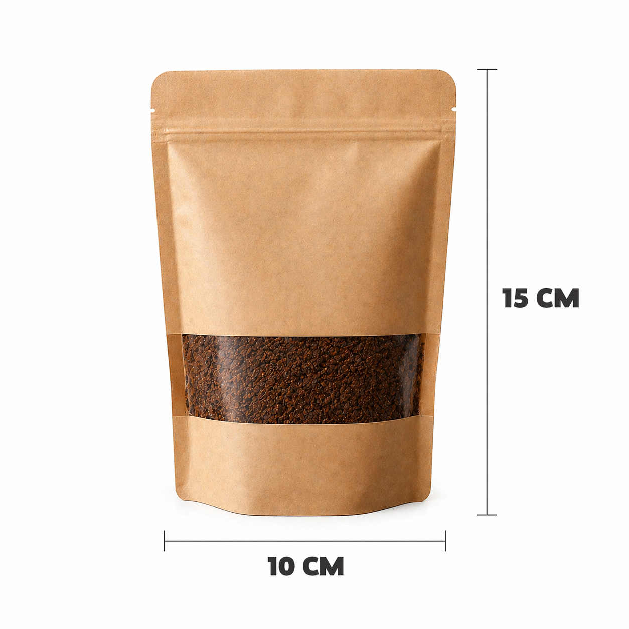 Saco Stand Up Pouch Kraft com Visor - 10x15 cm
