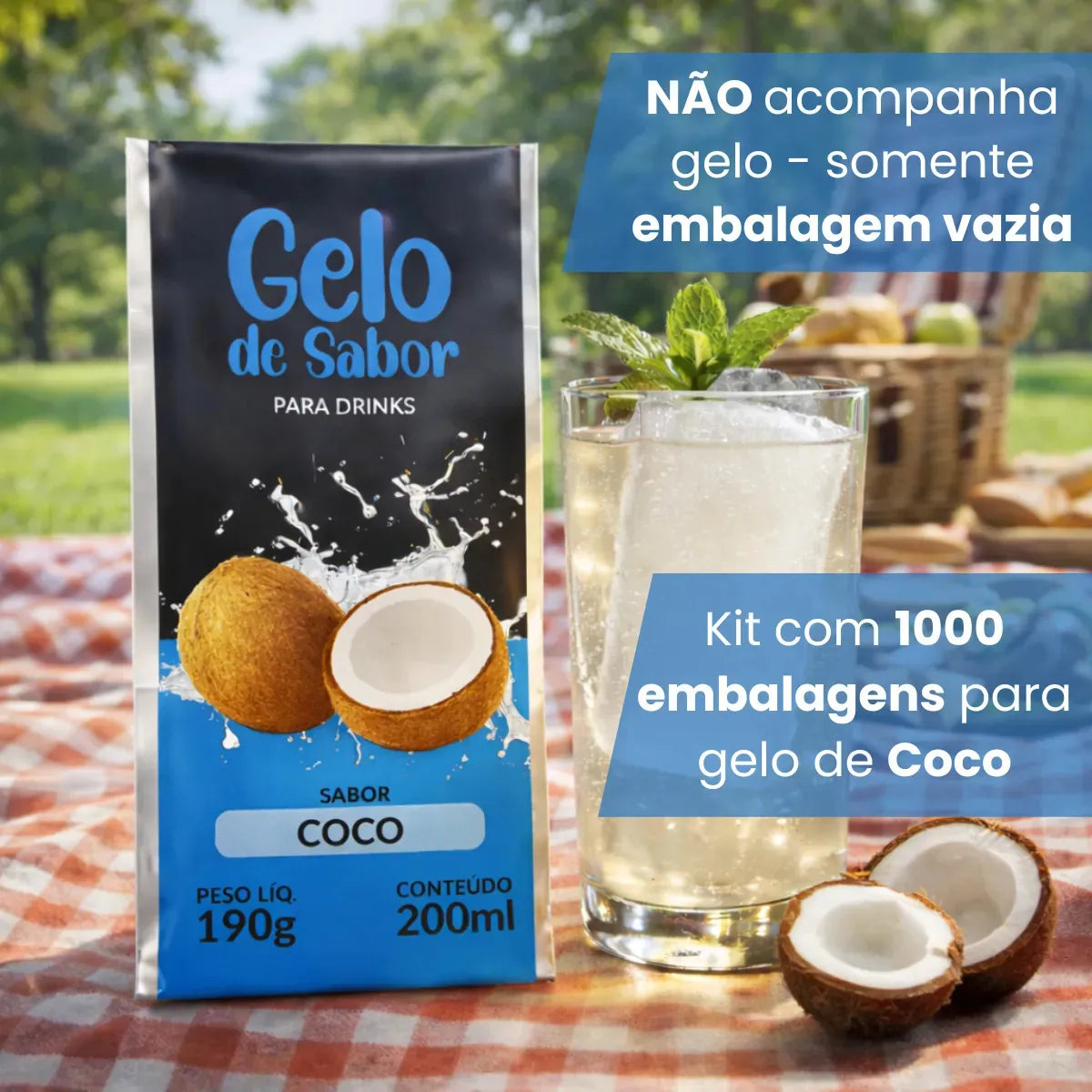 Embalagem para Gelo de Saborizado - Sabor Côco Verde