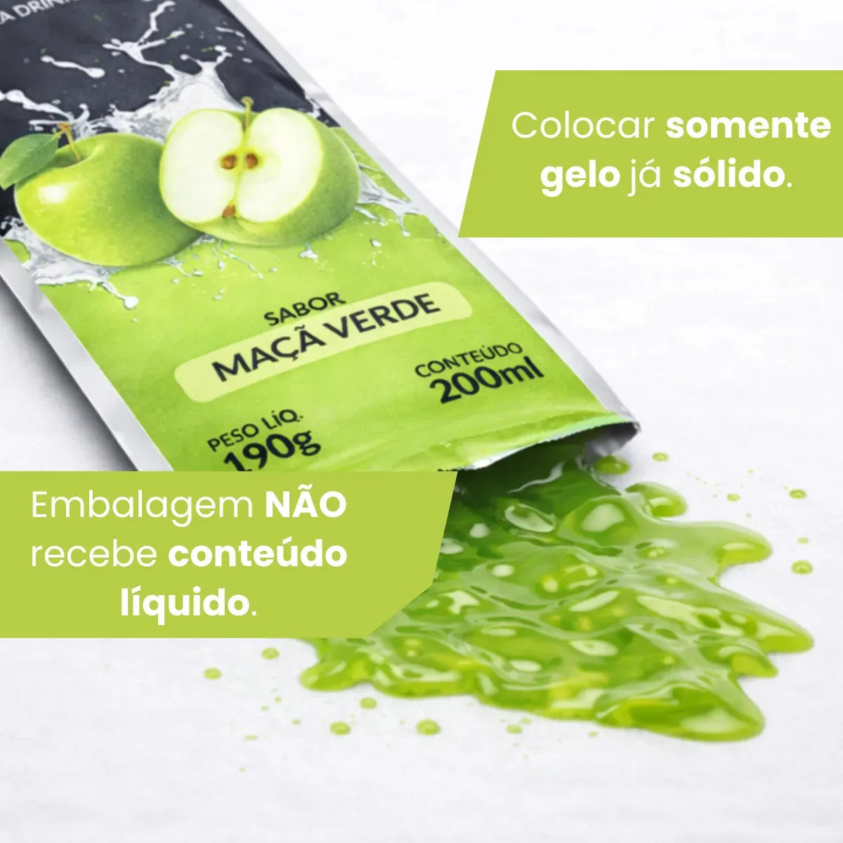 Embalagem para Gelo de Saborizado - Sabor Maça Verde