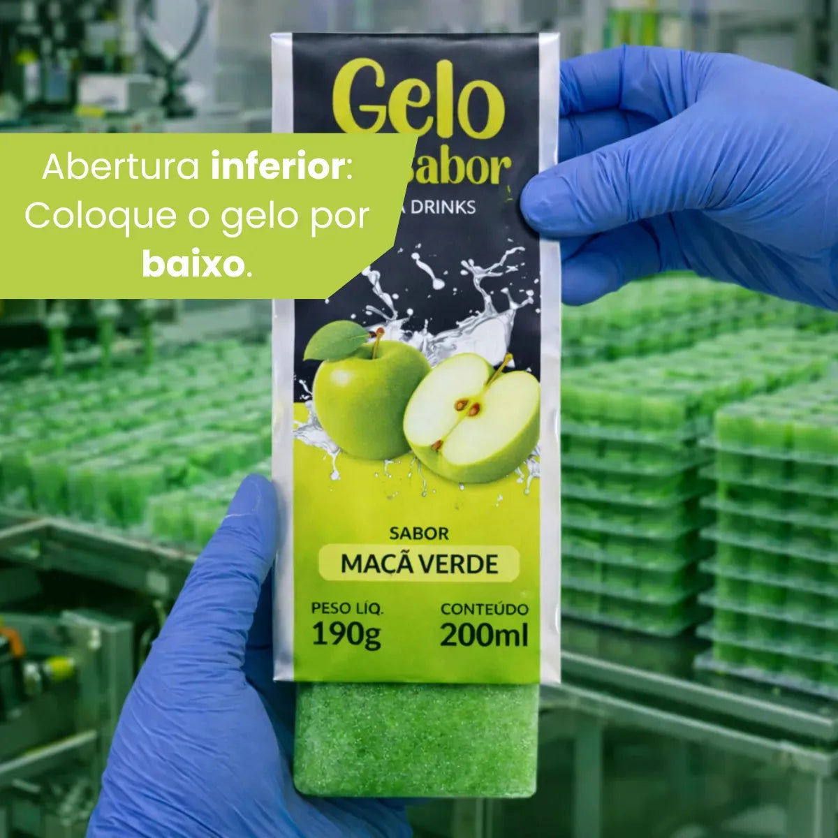 Embalagem para Gelo de Saborizado - Sabor Maça Verde