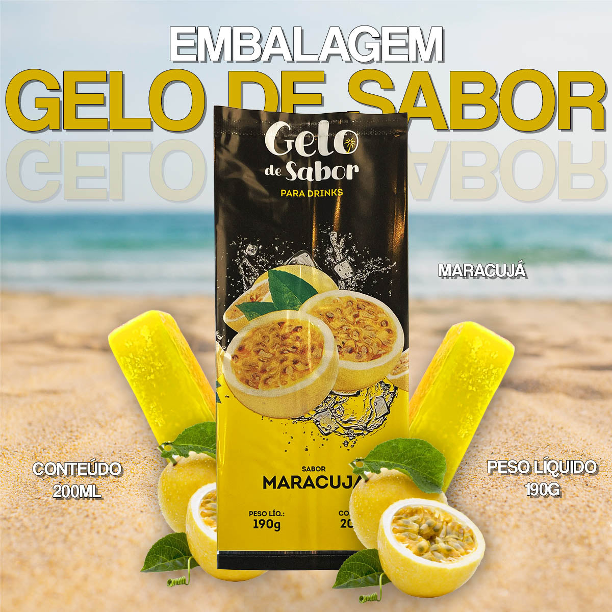 Embalagem para Gelo de Saborizado - Sabor Maracujá
